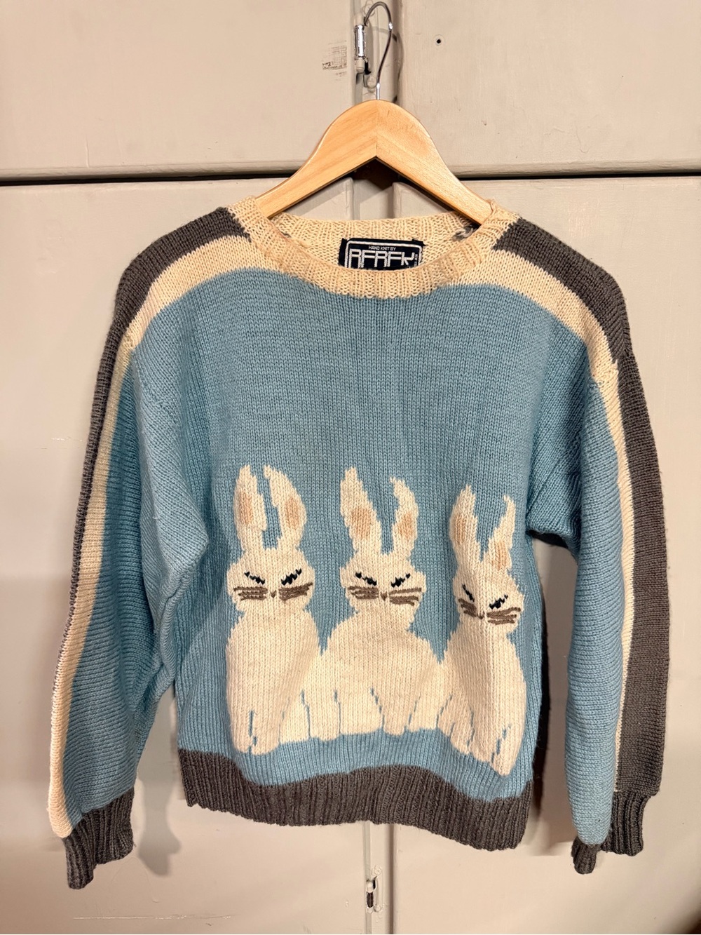 Berek Blue and Cream Bunny Knit Sweater - Women